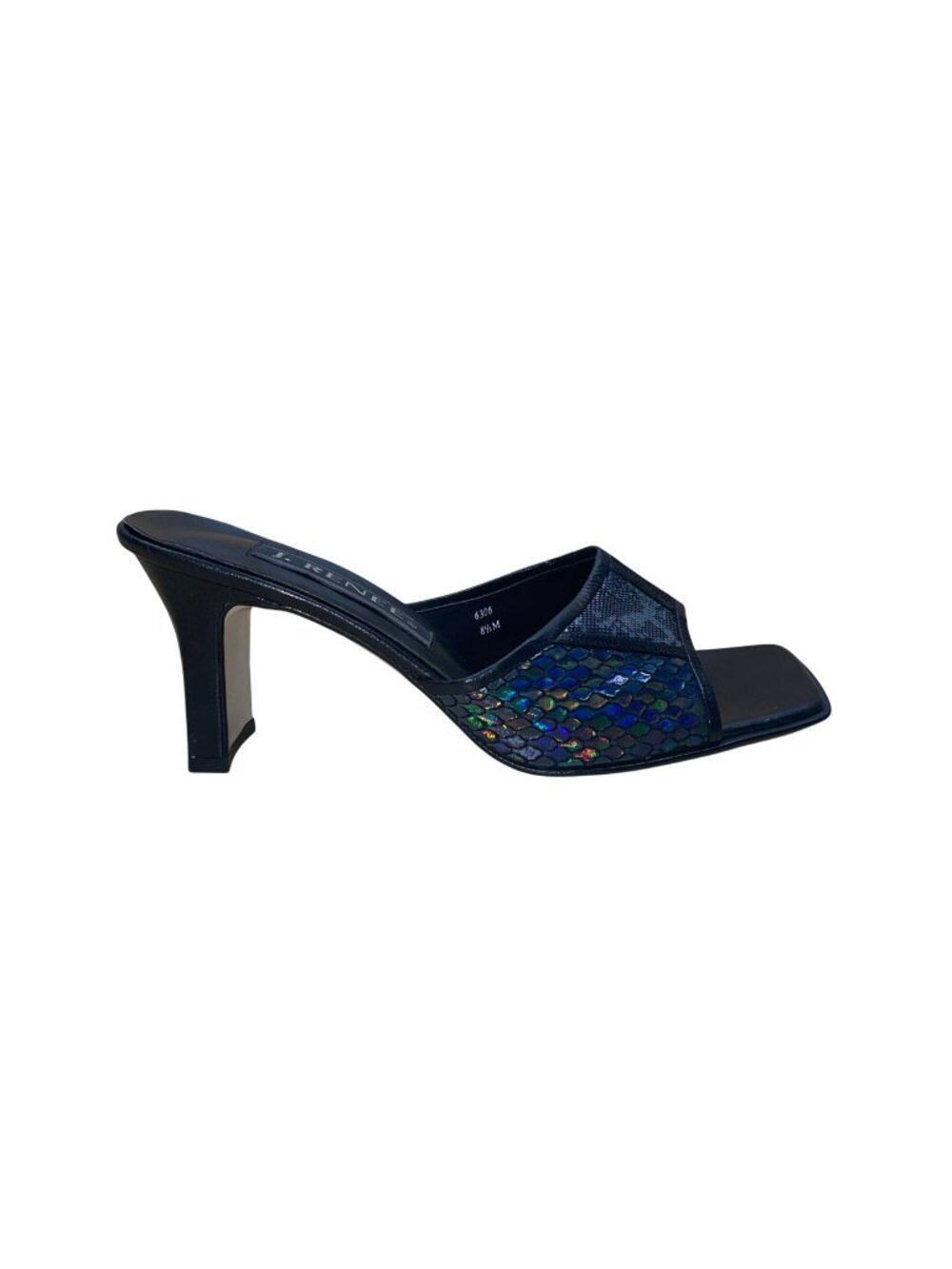 J. Renee Womens Black Iridescent Snake-Print Square-Toe Slide Heels Size 8.5